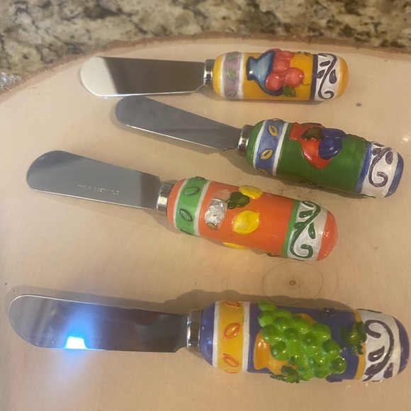 Vintage Cheese Dip Spreader Apples Grapes Lemon Fruit Designs Stainless Steel 4 - Picture 3 of 12